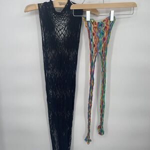 Crochet‎ Black Dress And Crochet Rainbow Pants #9Y